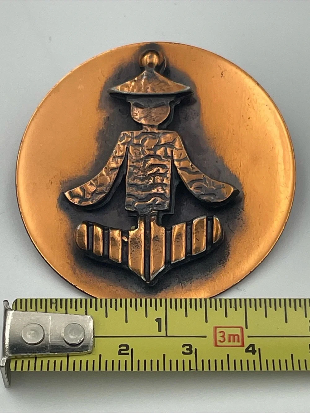 Copper Asian Man Pin Brooch Chinese Figure Unmarked
